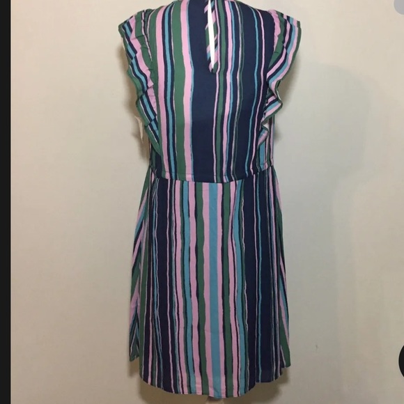 Modcloth Get Into The Ruffle Multicolored Striped Ruffle Tie Waist Dress NWOT L - Picture 8 of 16